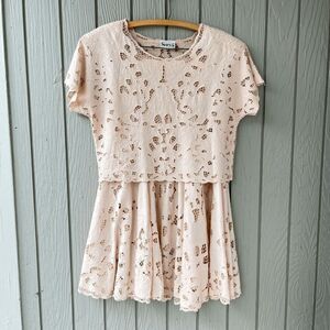 Vintage Surya 2pc Lace Set M | Boho Bridal Crop Top & Midi Skirt Blush Pink